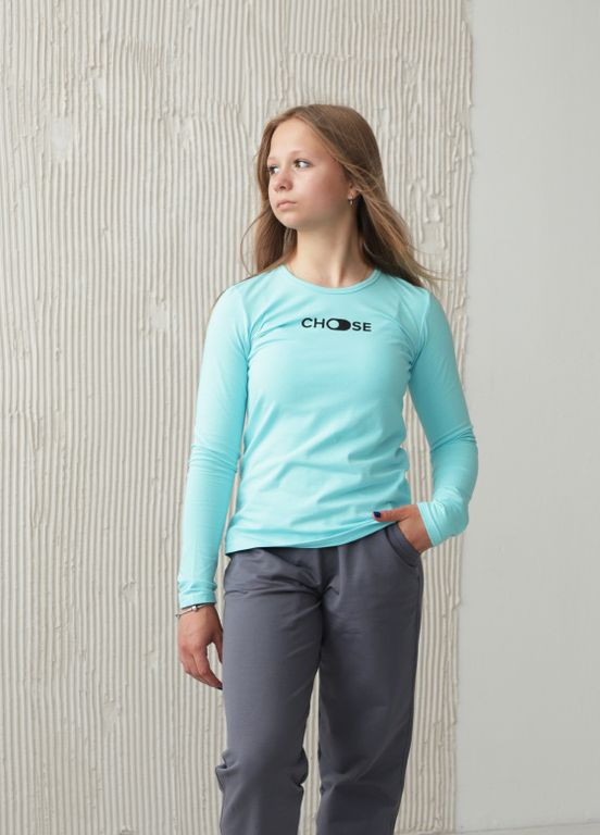 Бирюзовый демисезонный повседневный лонгслив Габби с надписями