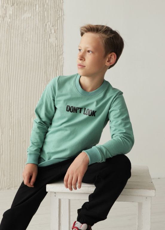 GBI подростковый свитшот для мальчика *don't look* teens надпись оливковый повседневный хлопок