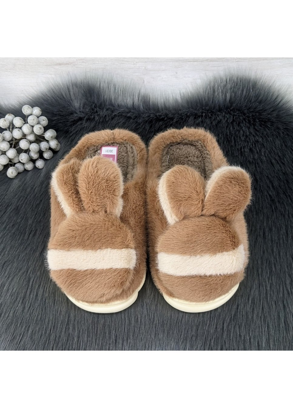 Коричневые тапочки детские меховые без задника Fashion