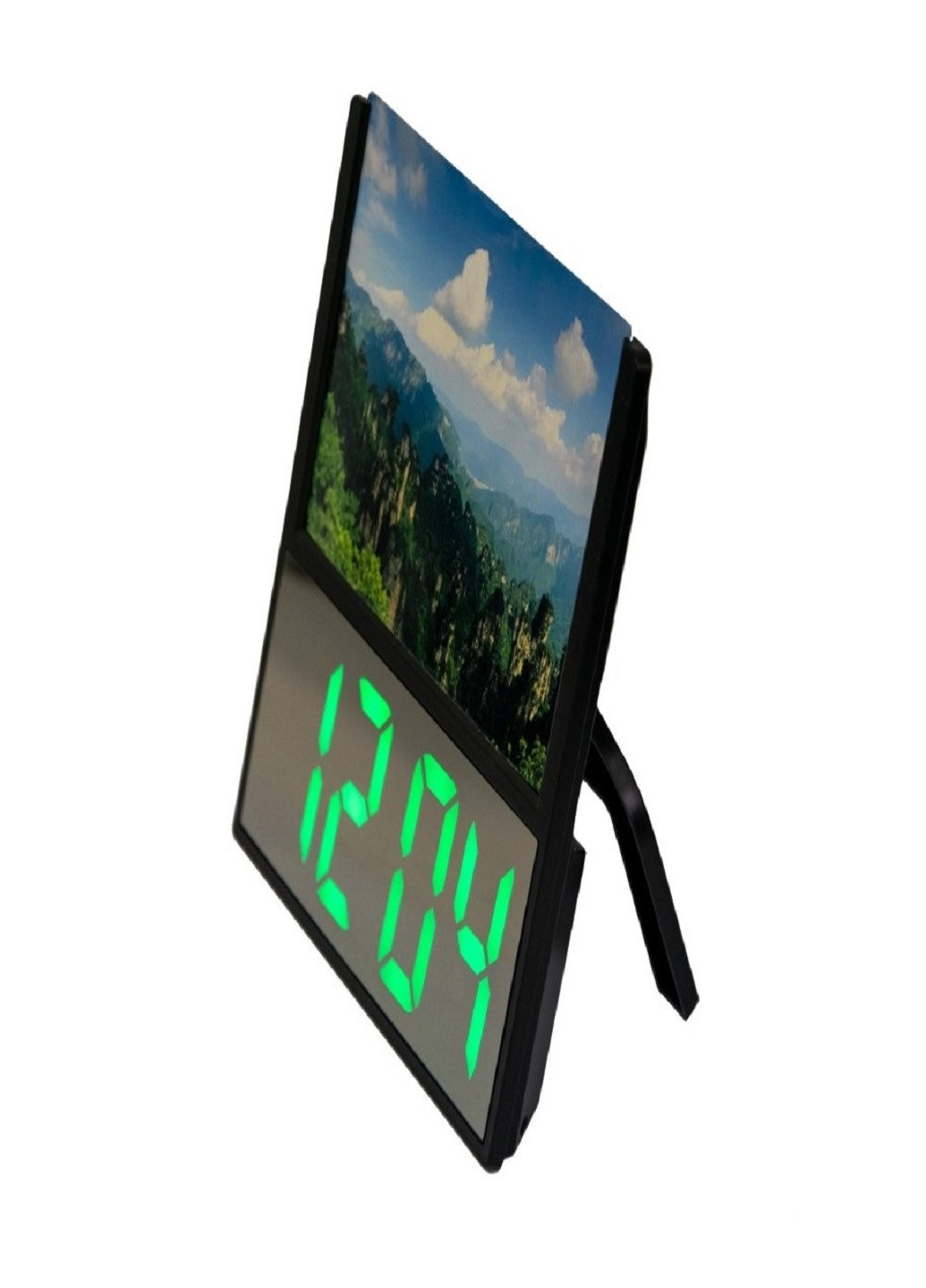 Настольные электронные часы с подсветкой и фоторамкой питание от сети 220В DS-6608 Черный корпус Зеленая подсветка VTech (263429164)