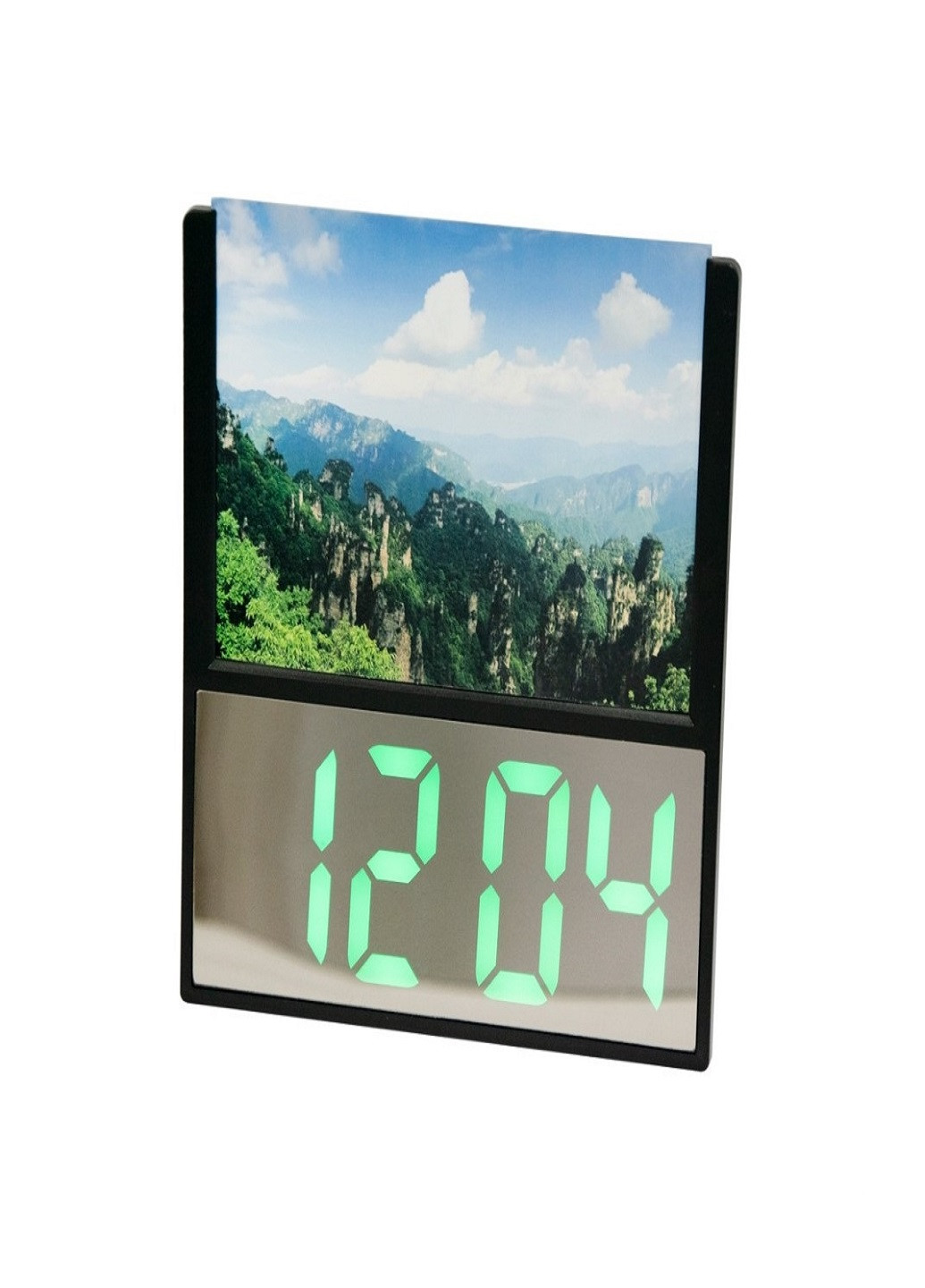 Настольные электронные часы с подсветкой и фоторамкой питание от сети 220В DS-6608 Черный корпус Зеленая подсветка VTech (263429164)