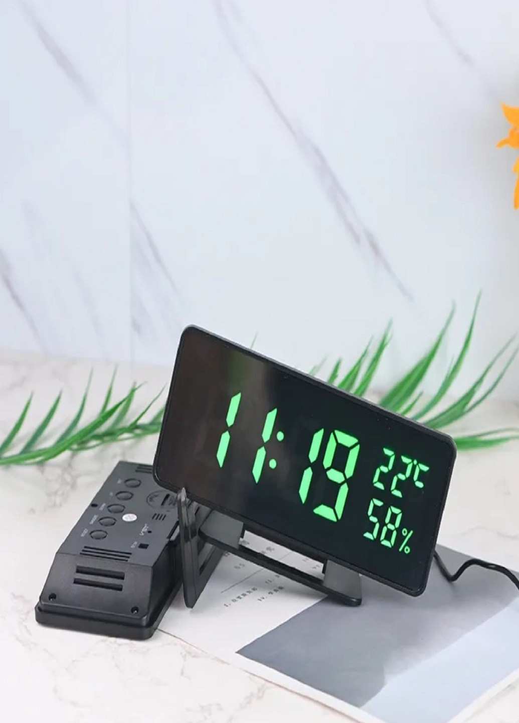 Настольные электронные часы с подсветкой и питанием от сети 220В VST-888Y Черный корпус Зеленая подсветка VTech (263429183)