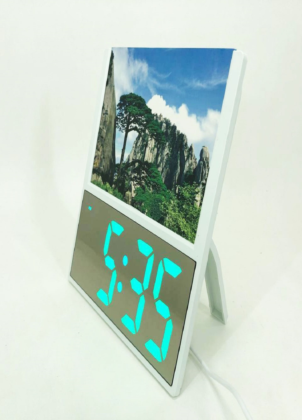 Настольные электронные часы с подсветкой и фоторамкой питание от сети 220В DS-6608 Белый корпус Зеленая подсветка VTech (263360248)