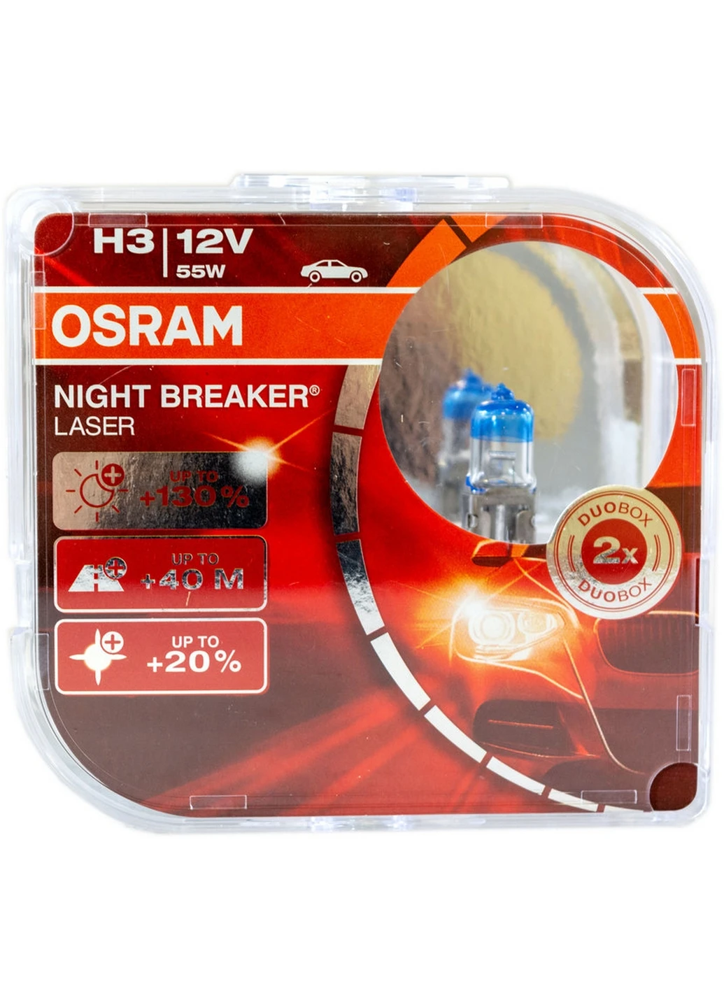 Галогенна лампа H3 12V 55W P2s +130% Night Breaker Laser, (2 шт.) 6х9х12 см Osram (263427532)