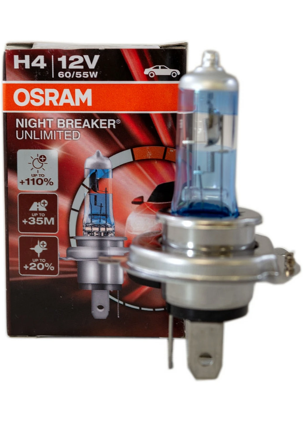 Галогенна лампа H4 12V 60/55W P43T +110% Night Breaker Unlimited 5х9х9 см Osram (263424521)