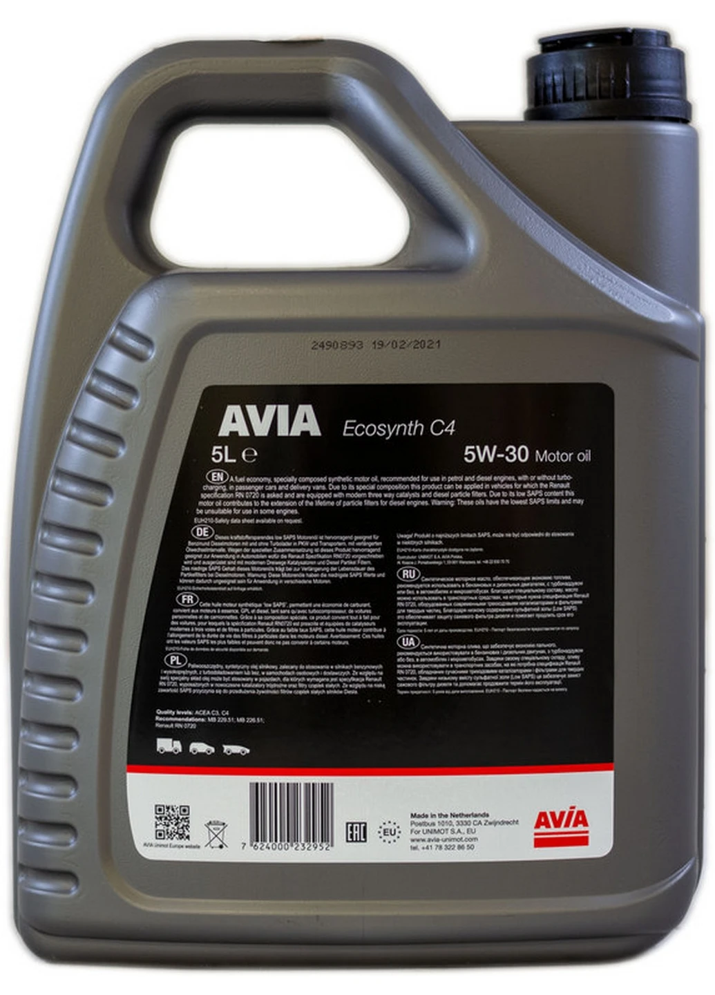 Масло 5w30 5 л Ecosynth C4 12х22х30 см Avia (263425116)