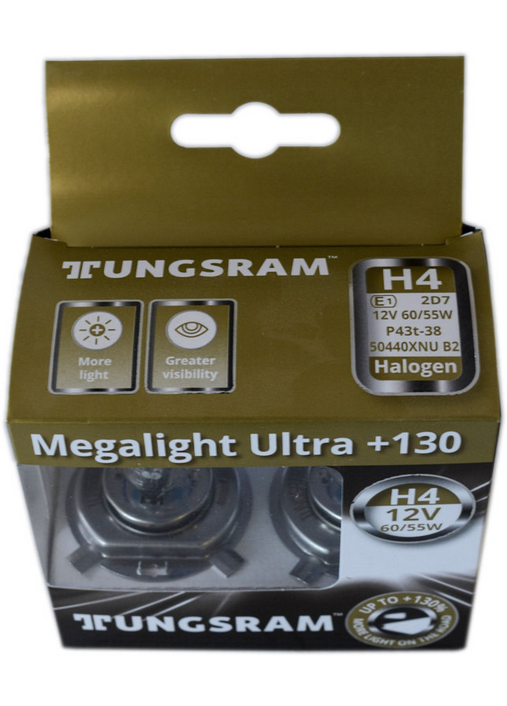 Галогенная лампа H4 12V 60/55W P43T +130% Megalight Ultra, (2 шт.) 6х11х10,5 см No Brand (263426261)