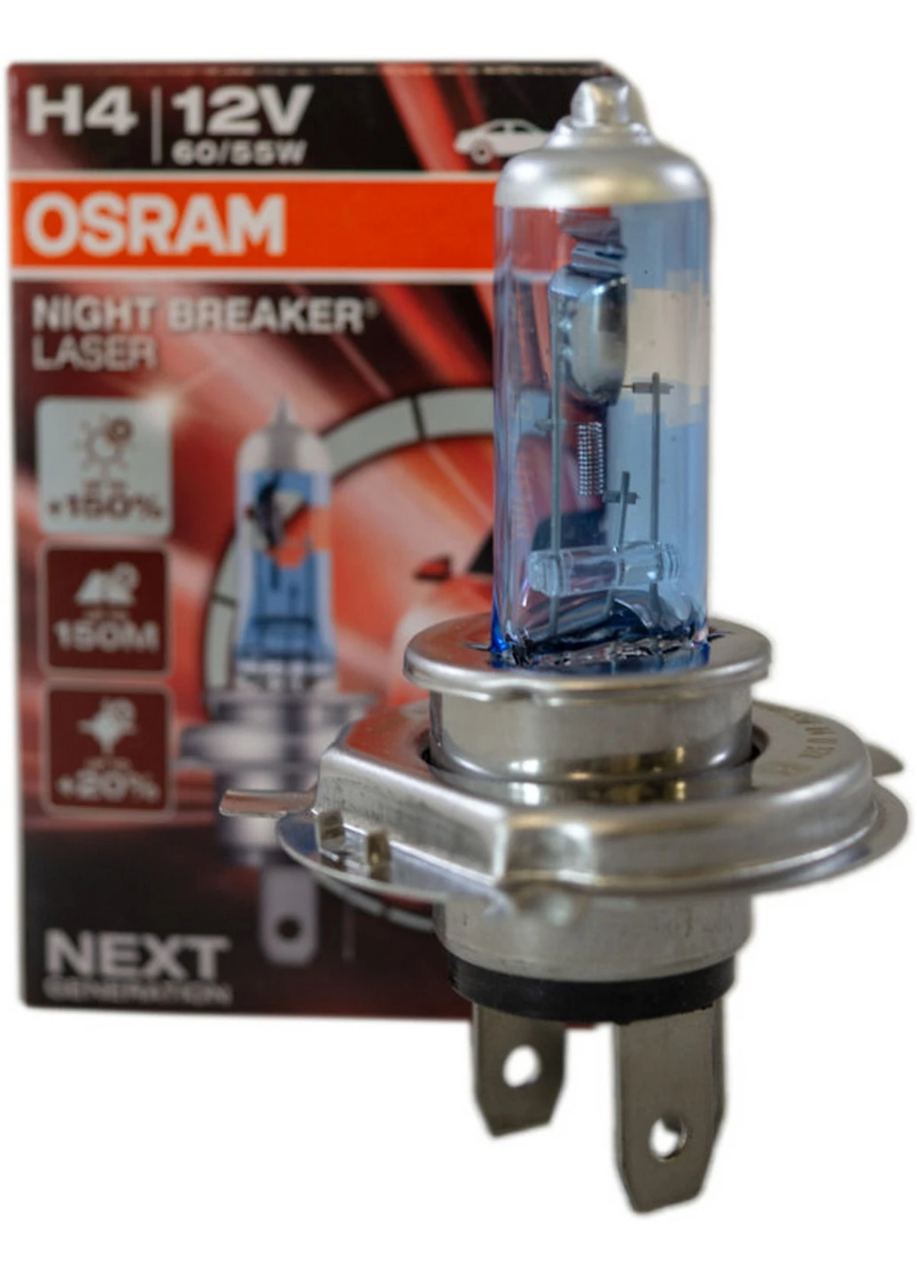 Галогенна лампа H4 12V 60/55W P43T +150% Night Breaker Laser 4,5х4,5х7,5 см Osram (263425529)