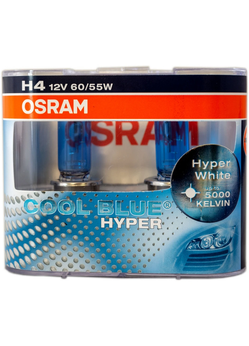 Галогенная лампа H4 12V 60/55W P43T Cool Blue Hyper 5000K (по бездорожью), (2 шт.) 10х10х10 см Osram (263427531)
