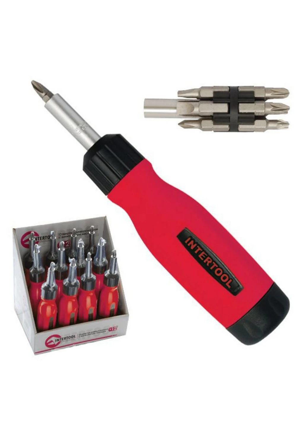 Выкрутка реверсионная с насадками 12 шт. 18х3х3 см Intertool (263424321)