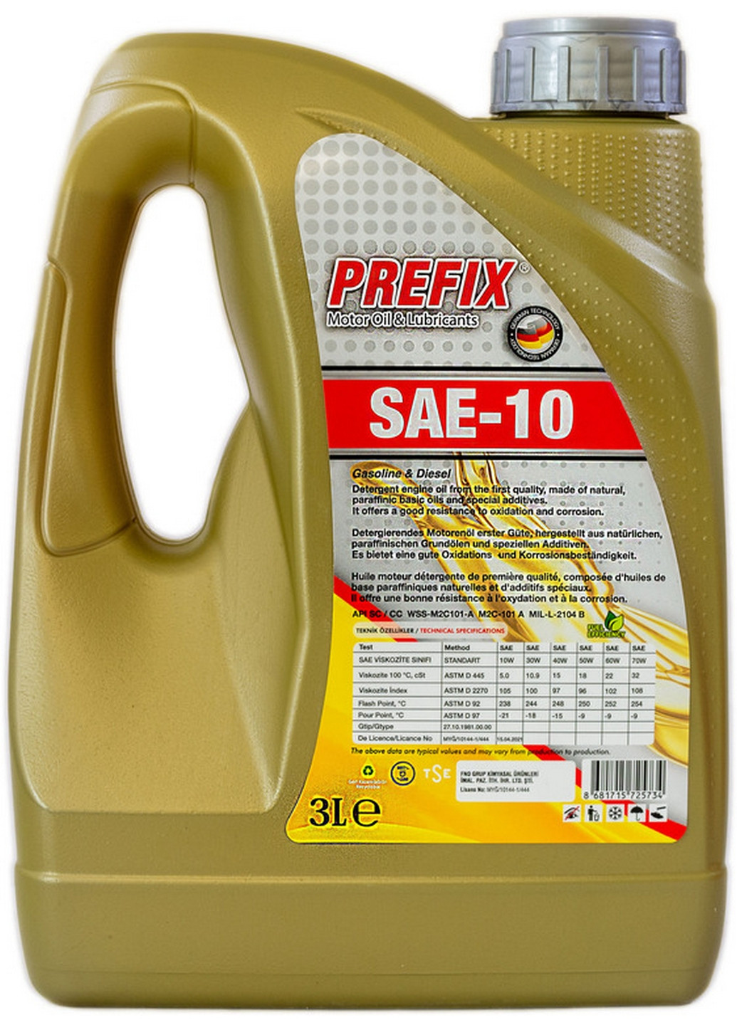 Промивна олія SAE 10 3 л, API SC/CC 9х27х19 см No Brand (263424254)