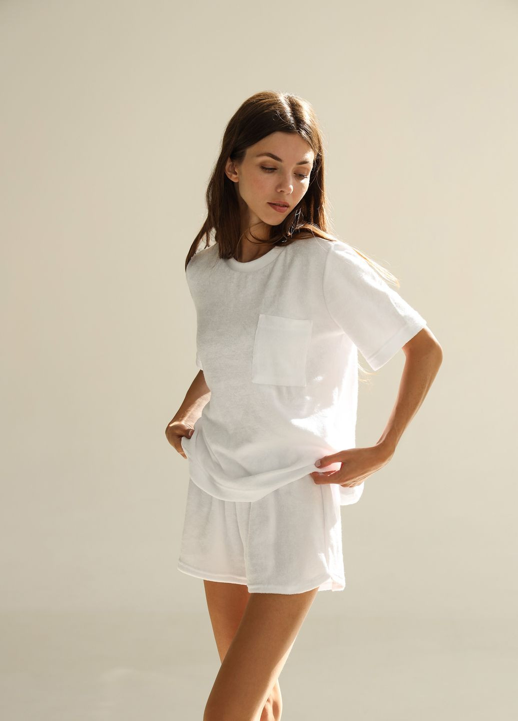 Белая всесезон комплект женская махровая футболка и шорты футболка + шорты German Volf