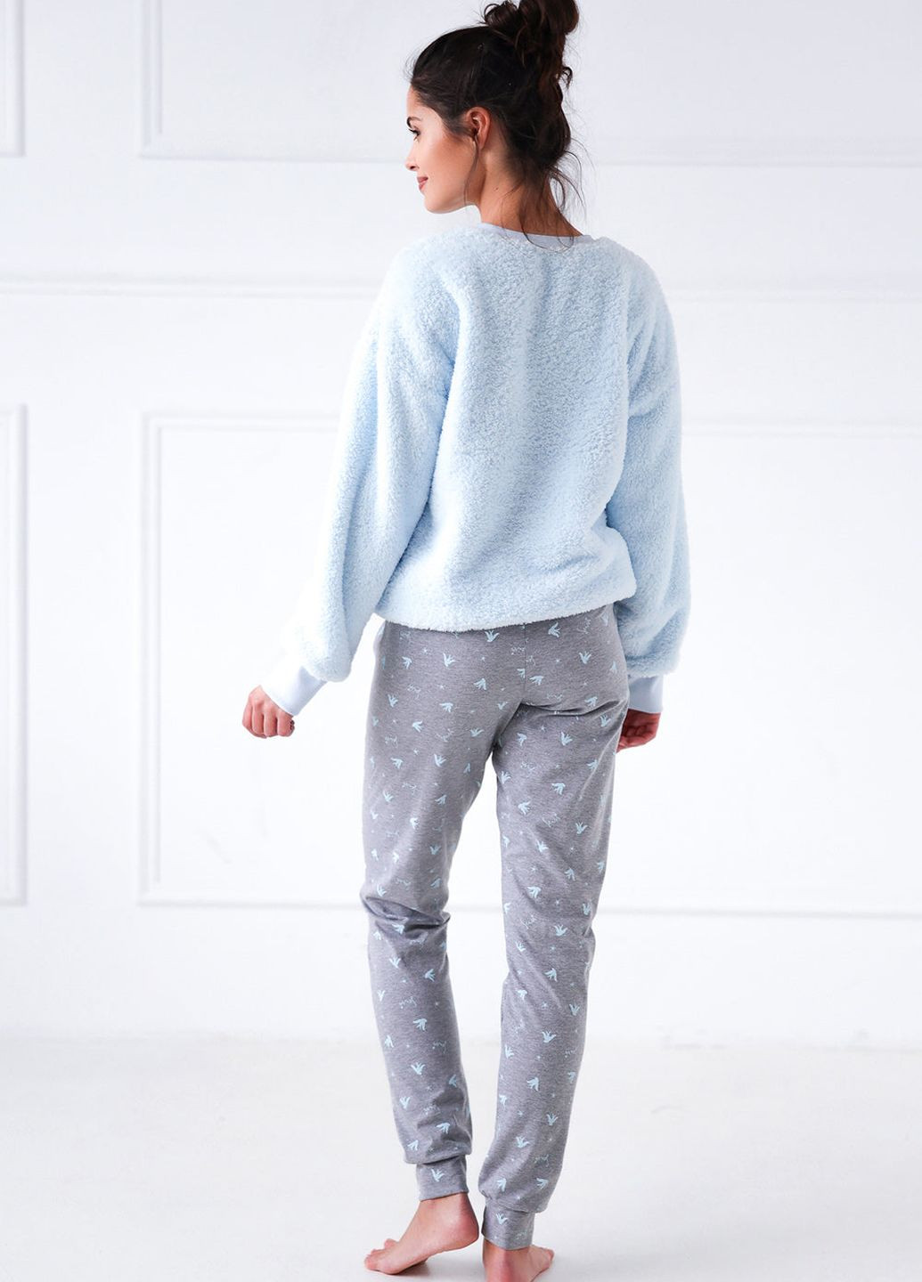 Голубая зимняя теплая пижама кофта + брюки Sensis Idole blue