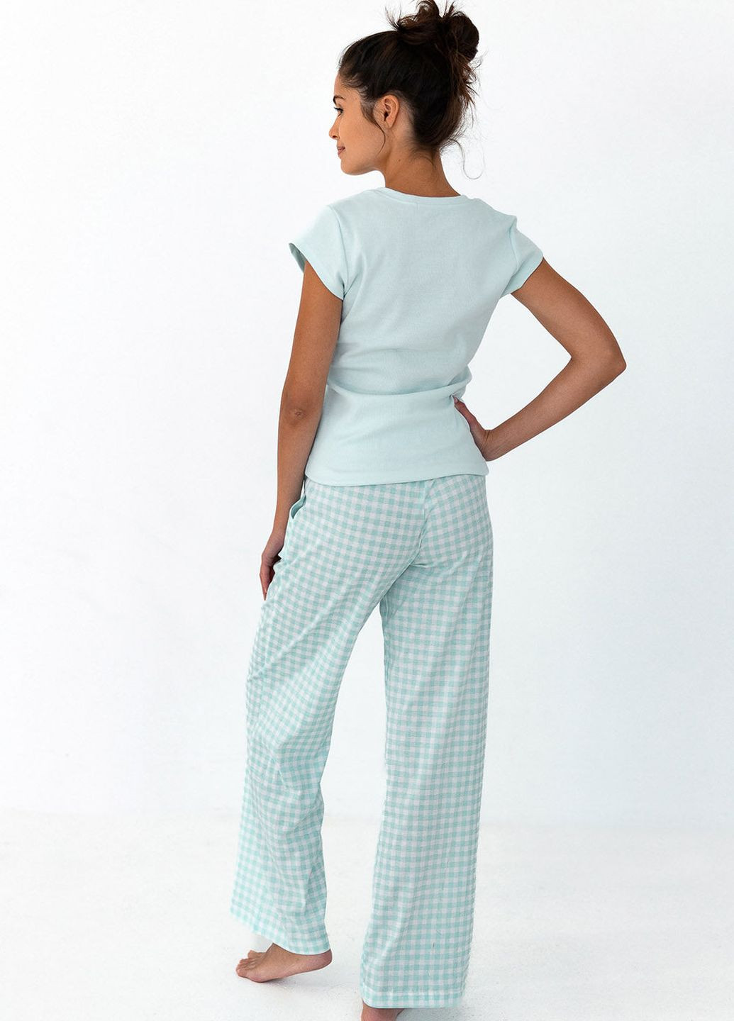 Бирюзовая всесезон пижама с брюками в клетку футболка + брюки Sensis Phillipa blue