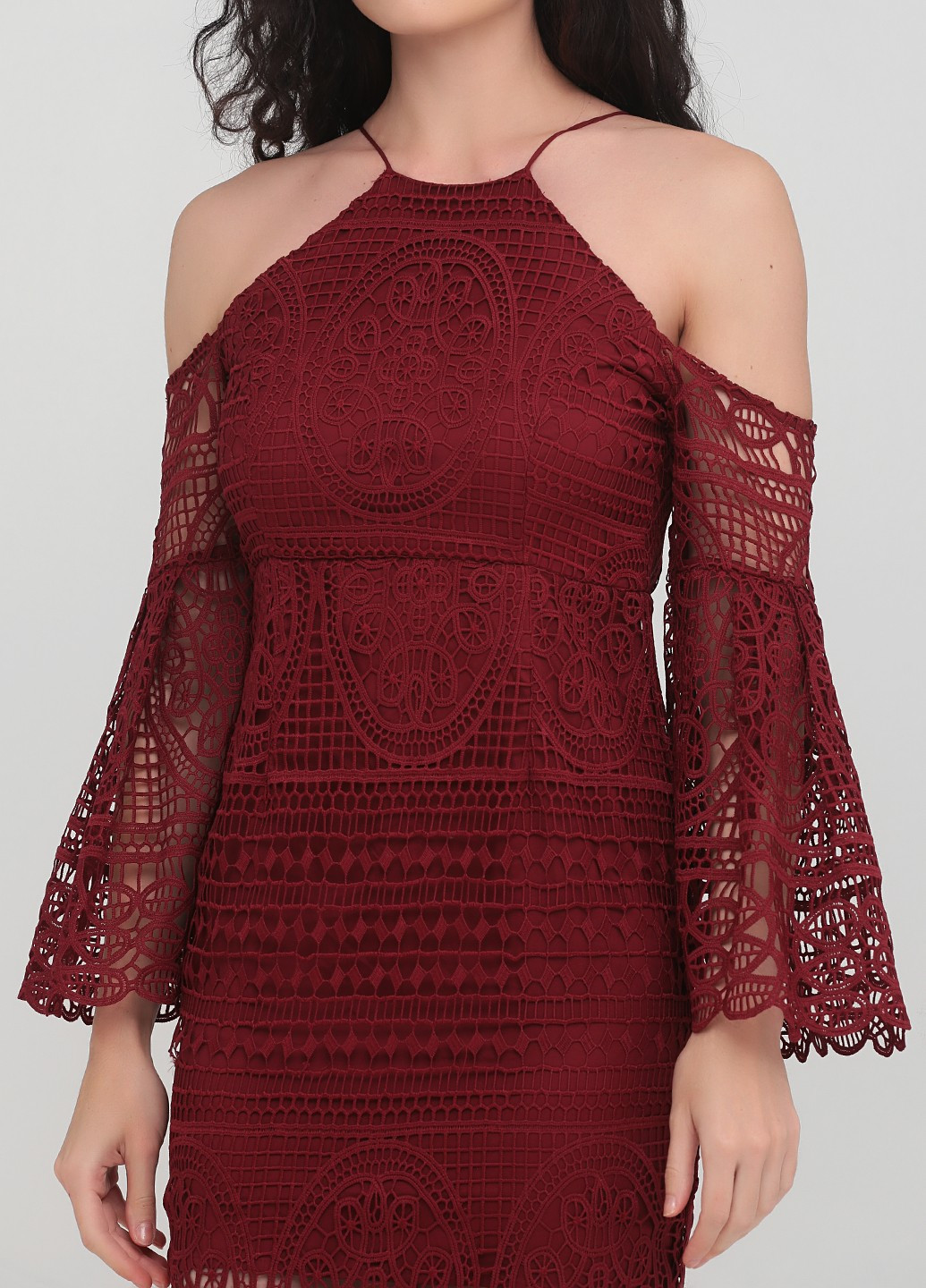 Бордова сукня Bardot однотонна