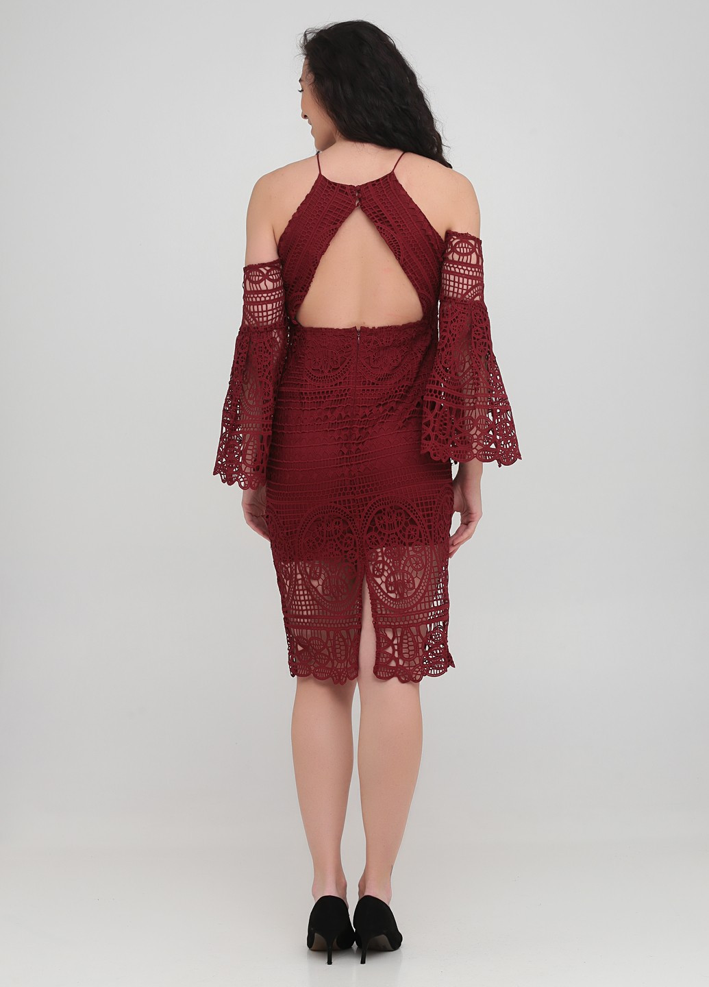 Бордова сукня Bardot однотонна