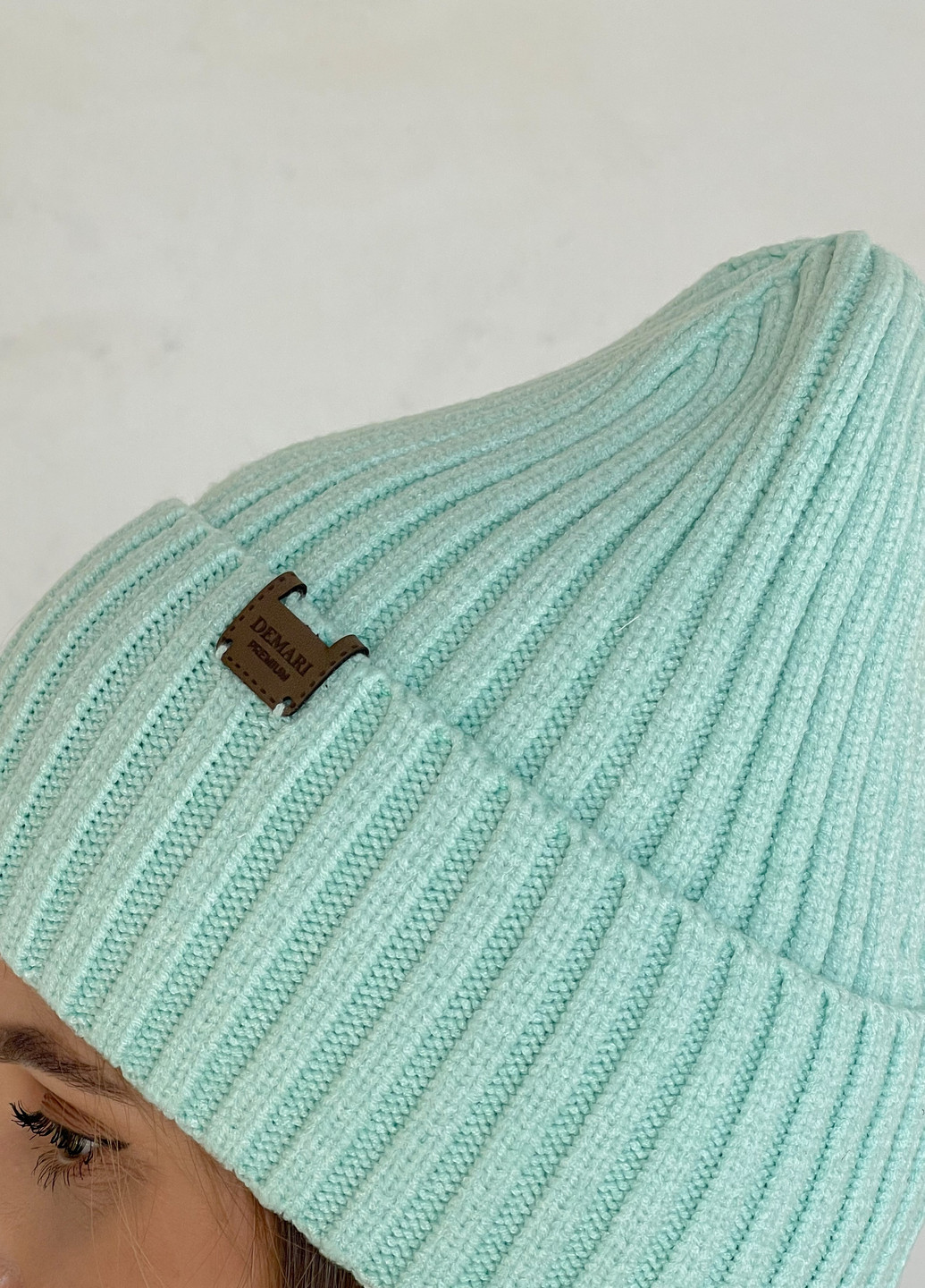 Тепла зимова кашемірова жіноча шапка з відворотом на флісовій підкладці 500125 DeMari шерри (263508394)