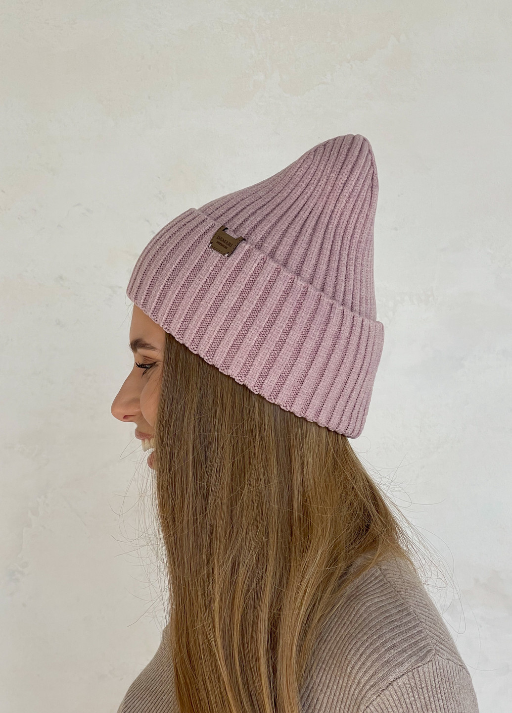 Теплая зимняя кашемировая женская шапка с отворотом на флисовой подкладке 500121 DeMari шерри (263508377)