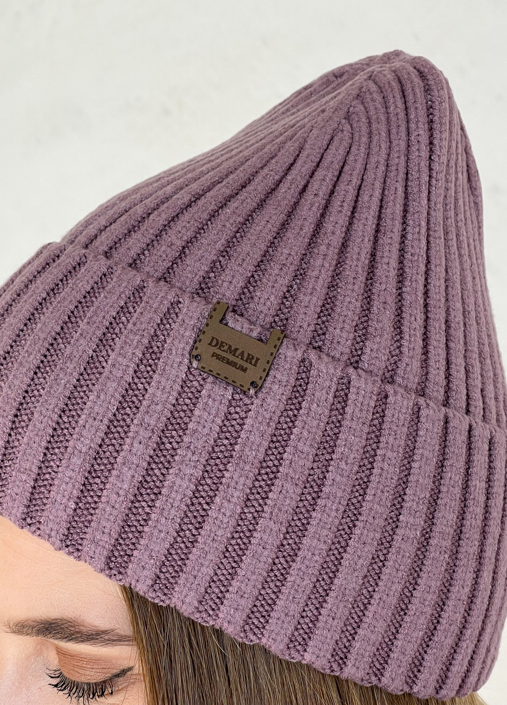 Тепла зимова кашемірова жіноча шапка з відворотом на флісовій підкладці 500126 DeMari шерри (263508393)