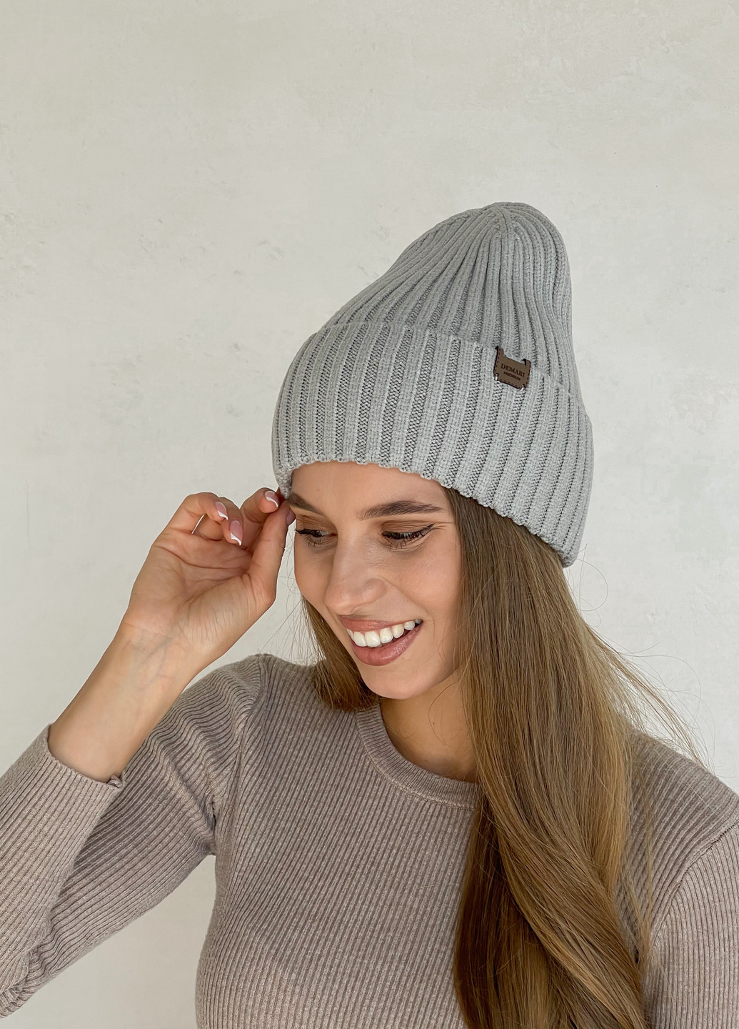 Тепла зимова кашемірова жіноча шапка з відворотом на флісовій підкладці 500120 DeMari шерри (263508378)