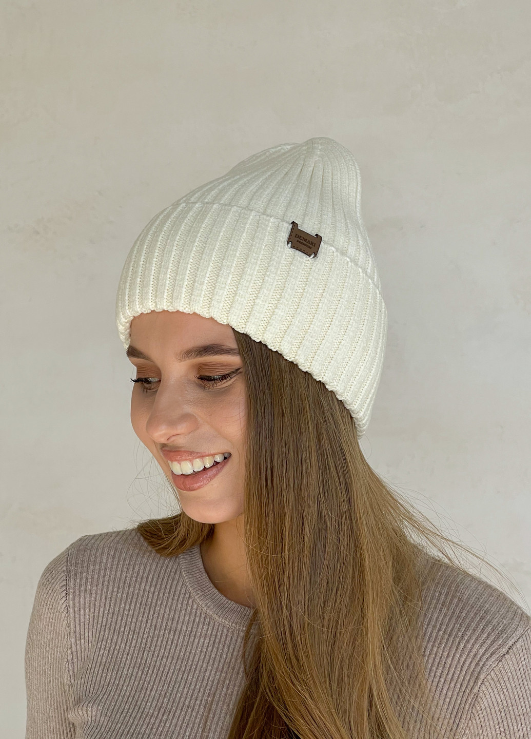 Тепла зимова кашемірова жіноча шапка з відворотом на флісовій підкладці 500129 DeMari шерри (263508375)