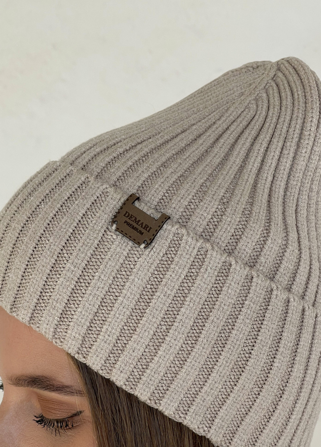 Теплая зимняя кашемировая женская шапка с отворотом на флисовой подкладке 500128 DeMari шерри (263508388)