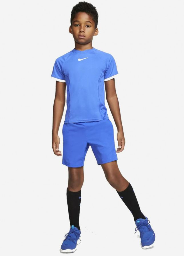 Синяя демисезонная детская футболка boy dry ss top blue/white (s) Nike