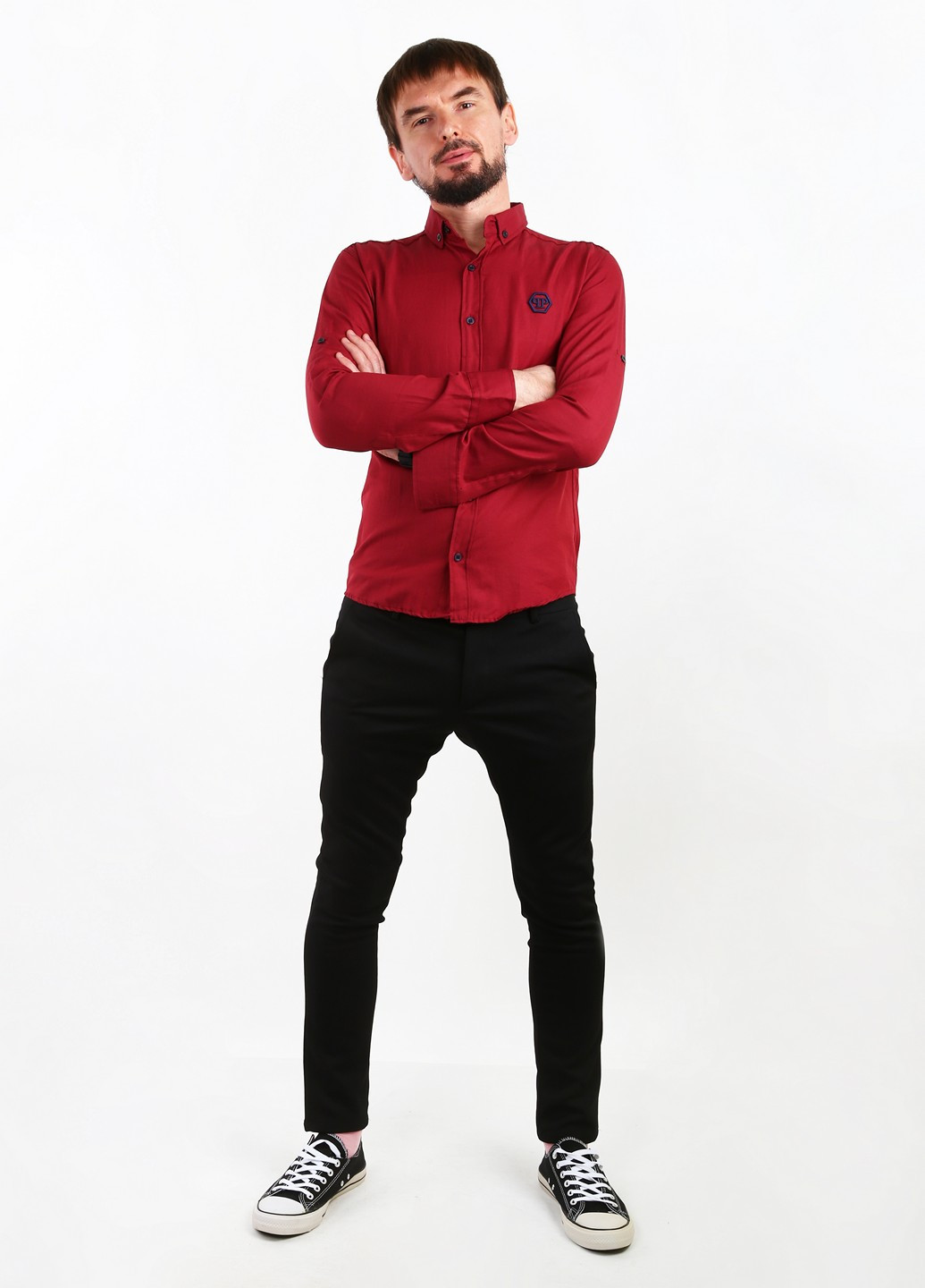 Бордовая кэжуал рубашка однотонная Philipp Plein