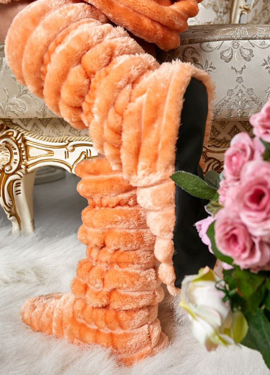 Оранжевые комнатные махровые сапожки на мягкой подошве Selim-tekstil