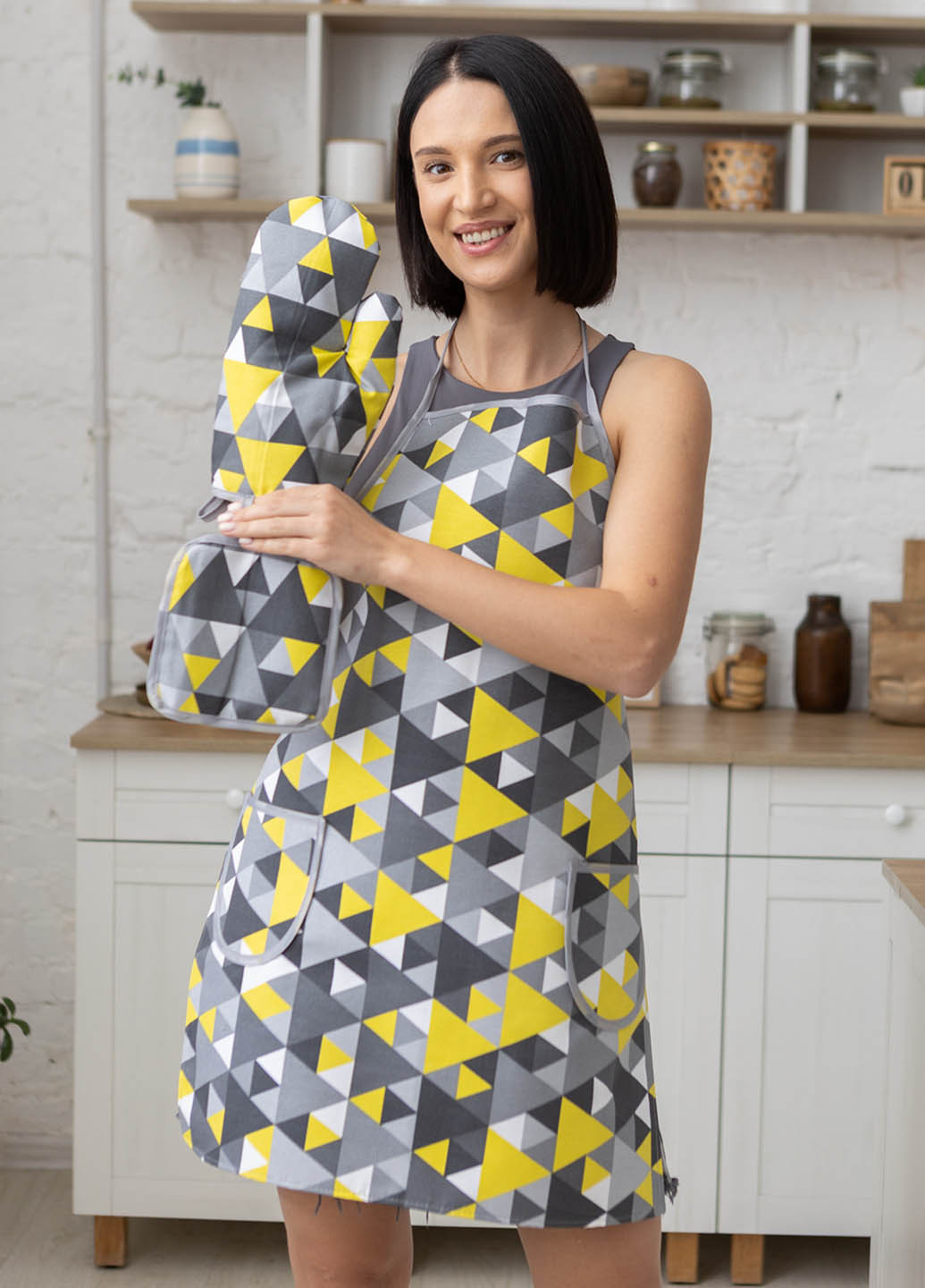 Кухонний набір водовідштовхувальний "Трикутники жовті" 3 предмета Homedec - (263517175)