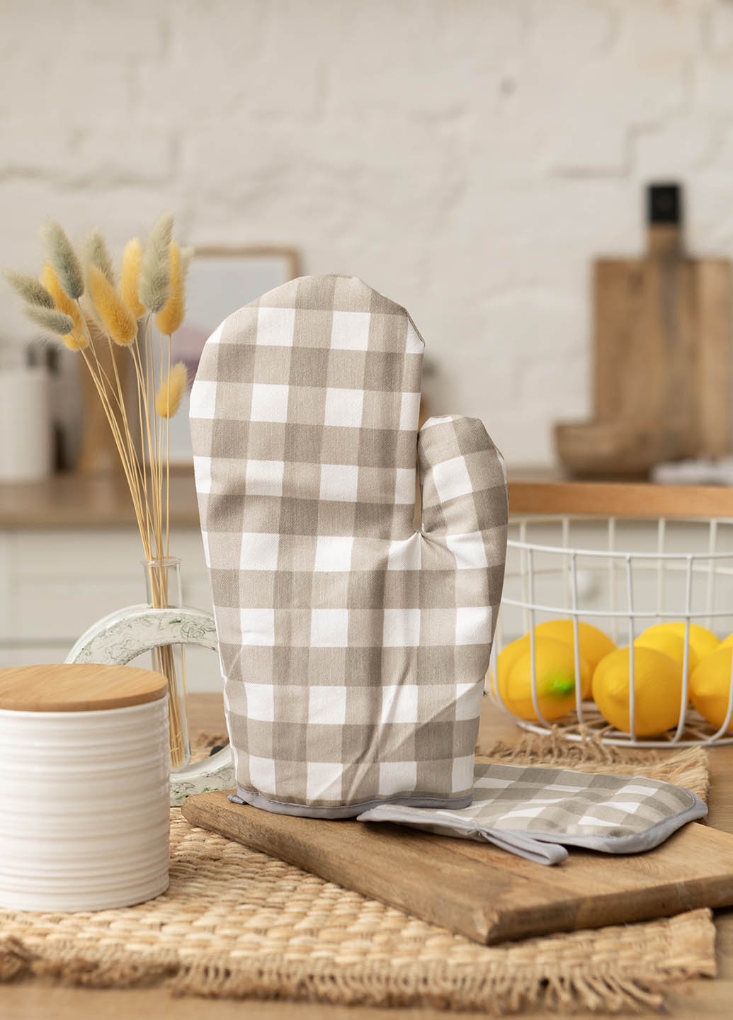 Набір рукавичка та прихватка водовідштовхувальні "Клітинка бежева" Homedec - (263517183)