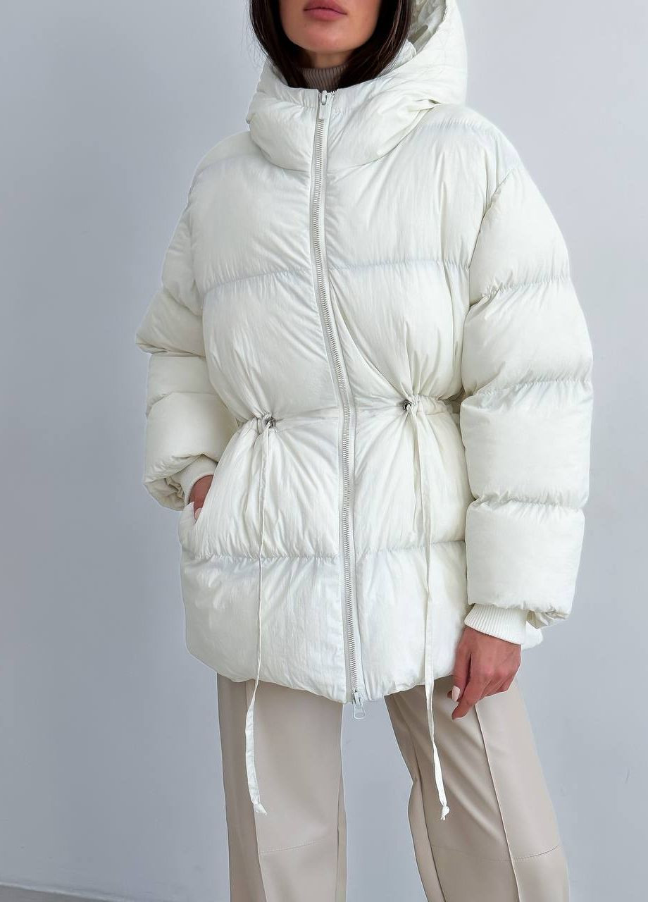 Белая зимняя женская зимняя куртка с затяжками на талии ZF inspire