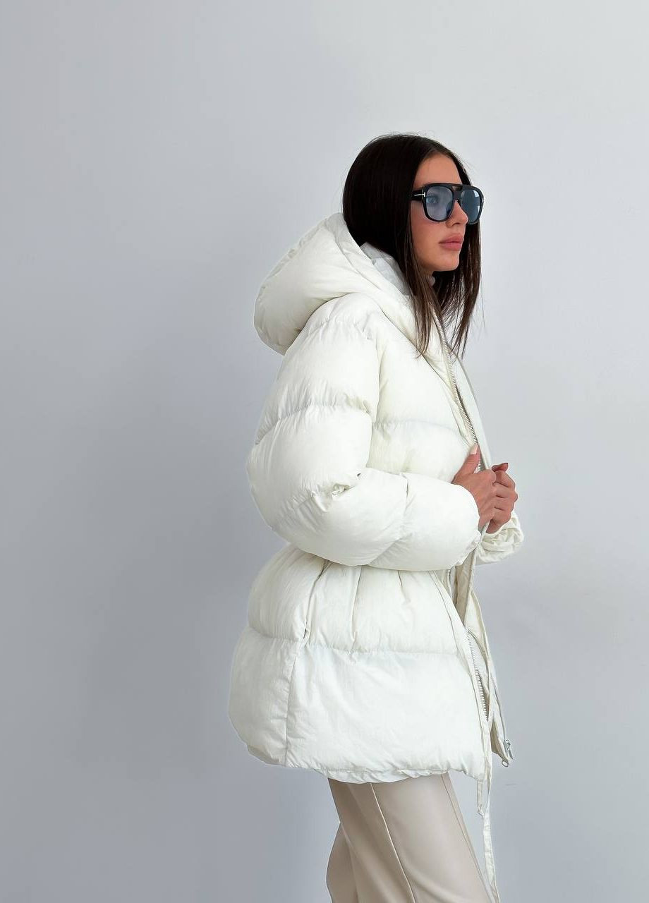 Белая зимняя женская зимняя куртка с затяжками на талии ZF inspire