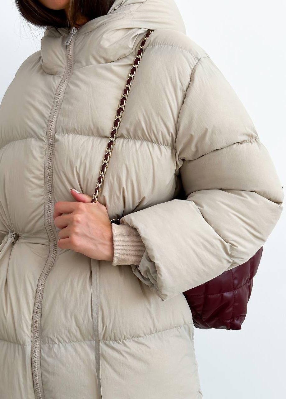Бежева зимня жіноча зимова куртка із затяжками на талії ZF inspire