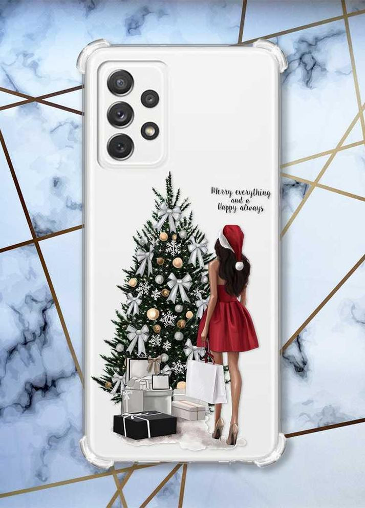 Чехол с утолщёнными углами на Samsung Galaxy A72 Девушка возле новогодней ёлки принт 140 Creative (263689405)