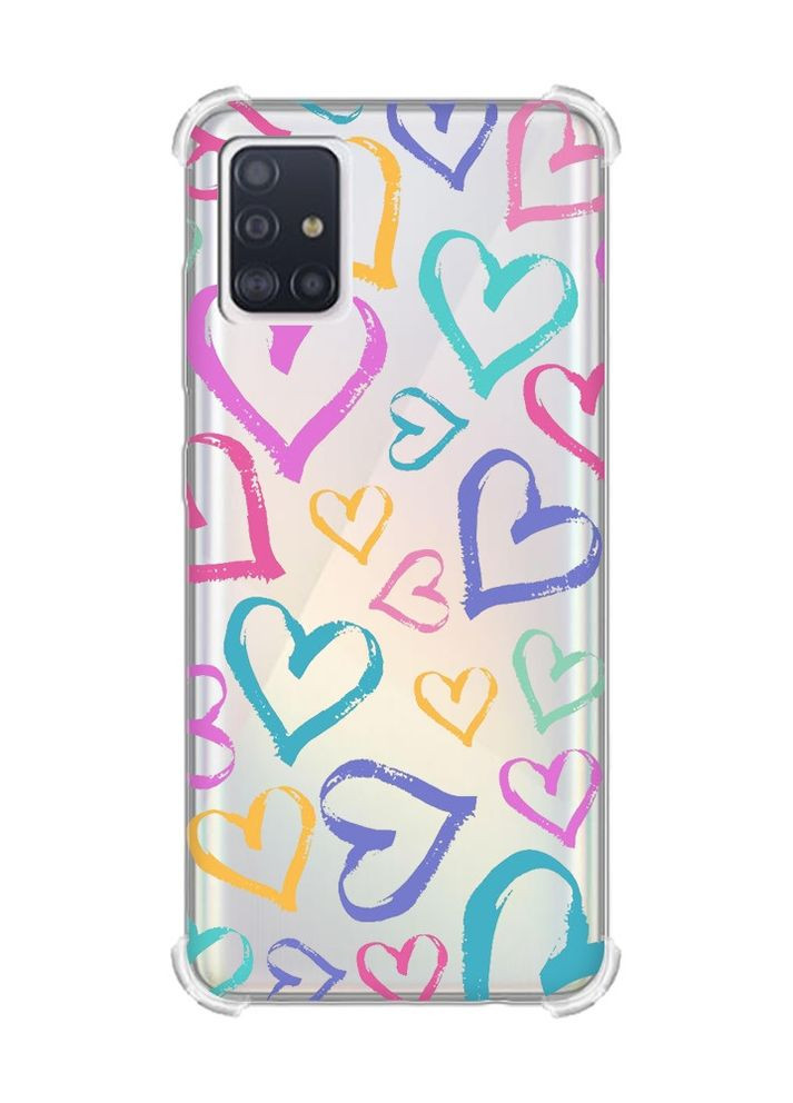 Чехол с утолщёнными углами на Samsung Galaxy A71/A715 :: Разноцветные сердечка (принт 332) Creative (263690541)