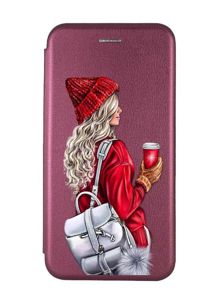 Чехол-книжка с рисунком для iPhone 7, 8 Бордовый :: Девушка с рюкзаком (принт 9) Creative (263699121)