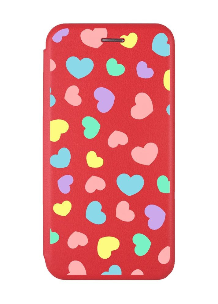 Чехол-книжка с рисунком для Xiaomi Redmi 9 Красный :: Разноцветные сердечка (принт 335) Creative (263699260)