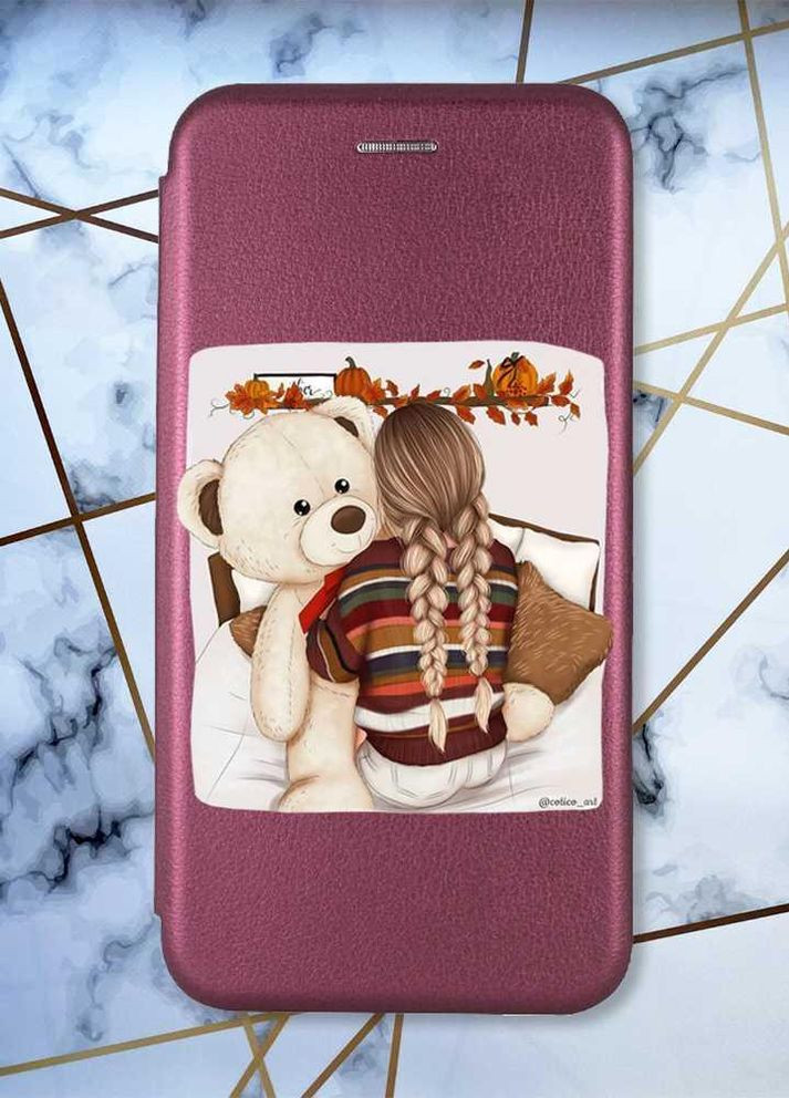 Чохол-книжка з малюнком для Samsung Galaxy J5(2016) J510 Бордовий :: Дівчинка з ведмедиком (принт 117) Creative (263699174)
