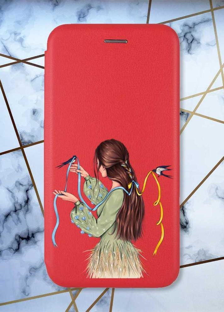 Чехол-книжка с рисунком для Samsung Galaxy A14 5G Красный :: Девушка с ласточками (принт 16) Creative (263699258)