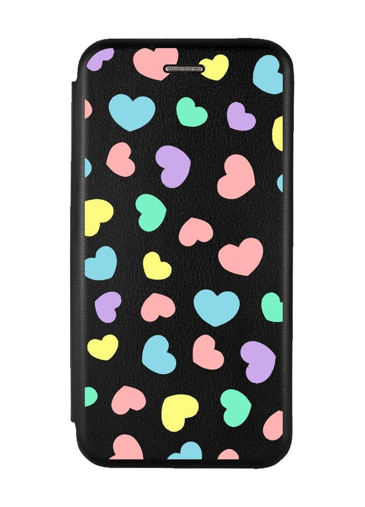 Чехол-книжка с рисунком для Xiaomi Redmi 10C Черный :: Разноцветные сердечка (принт 335) Creative (263696809)