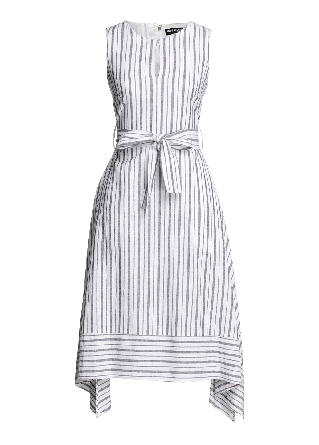Белое кэжуал летнее льняное платье-сарафан paris Karl Lagerfeld в полоску