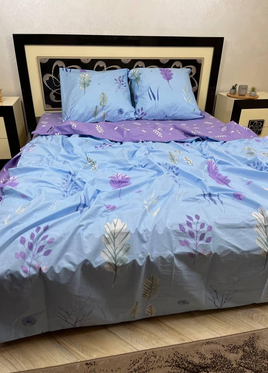 Постельное белье хлопковое Цветы Полуторное 150 x 220 Бязь Голубое 70 х 70 No Brand (264077921)