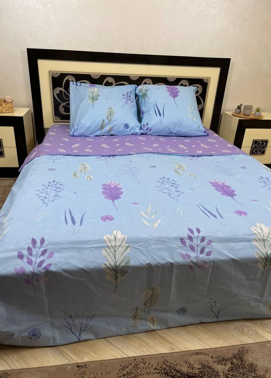 Постельное белье хлопковое Цветы Полуторное 150 x 220 Бязь Голубое 70 х 70 No Brand (264077921)