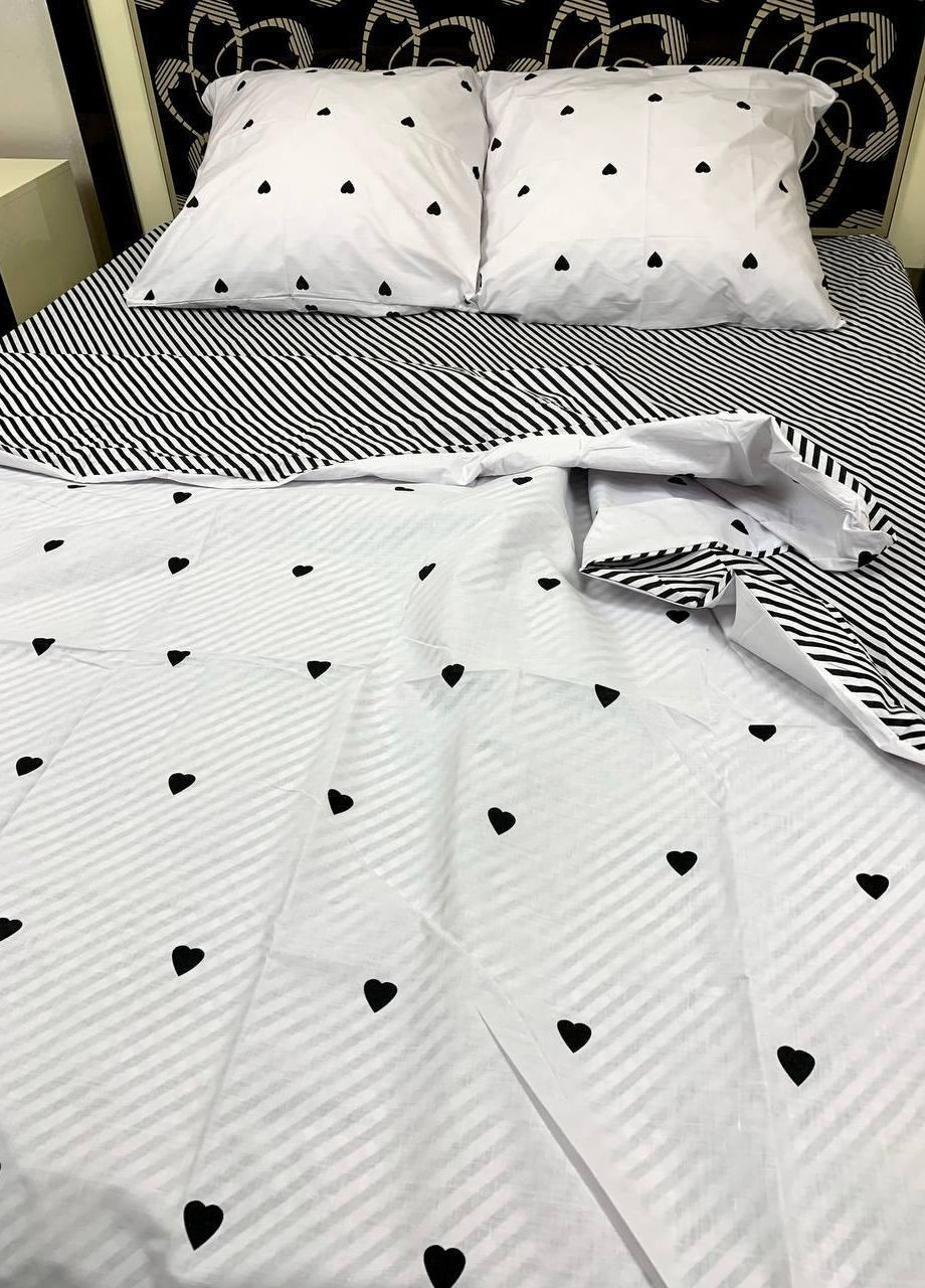 Постельное белье хлопковое Сердца Полуторное 150 x 220 Бязь Белое 50 х 70 No Brand (264077906)