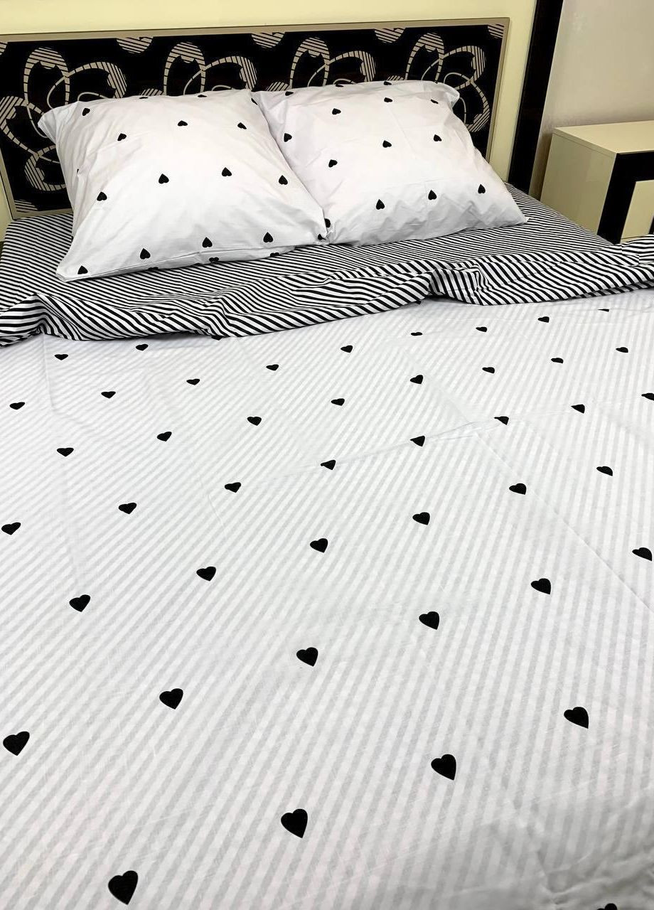 Постельное белье хлопковое Сердца Полуторное 150 x 220 Бязь Белое 50 х 70 No Brand (264077906)