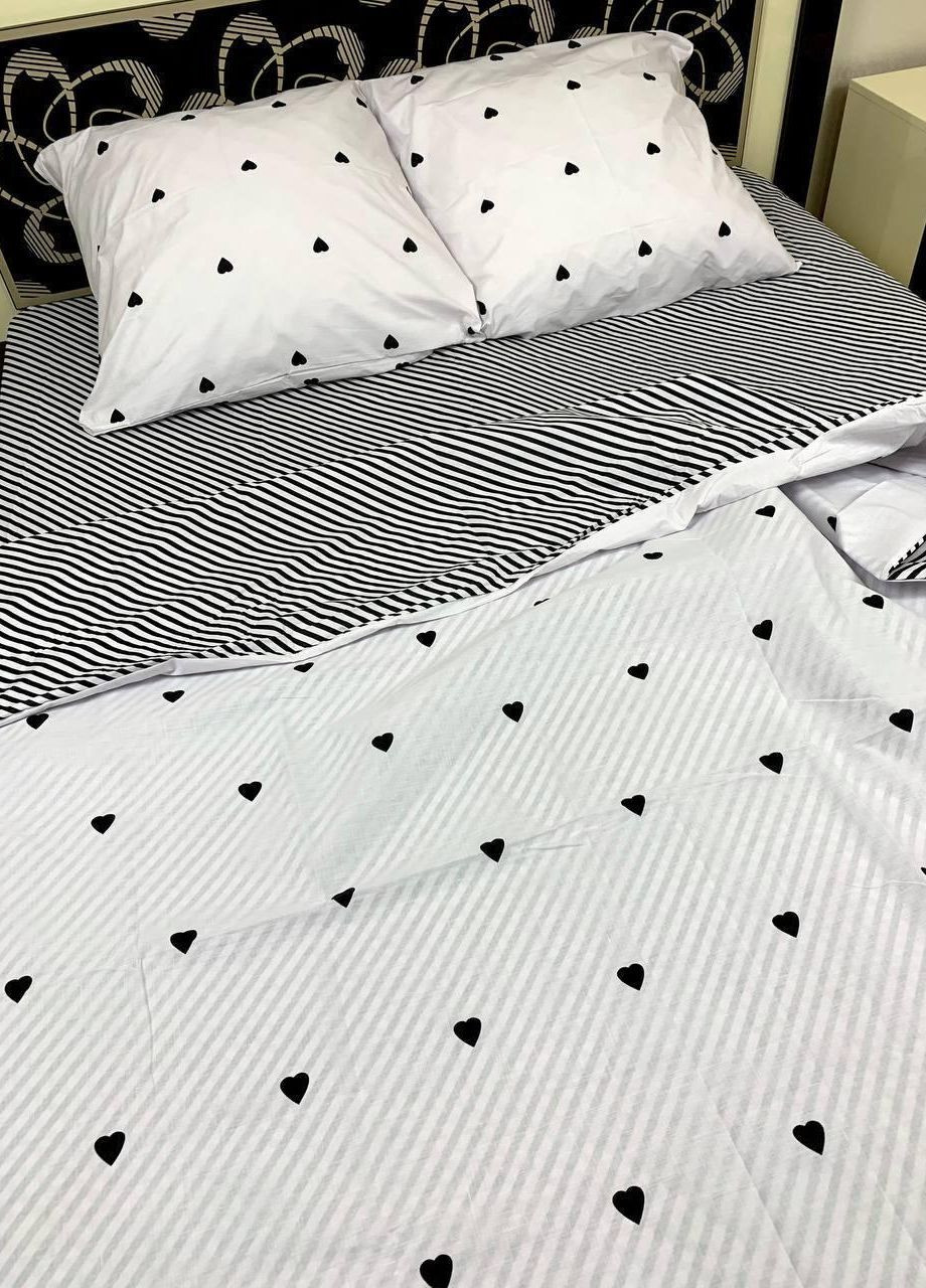 Постельное белье хлопковое Сердца Полуторное 150 x 220 Бязь Белое 50 х 70 No Brand (264077906)