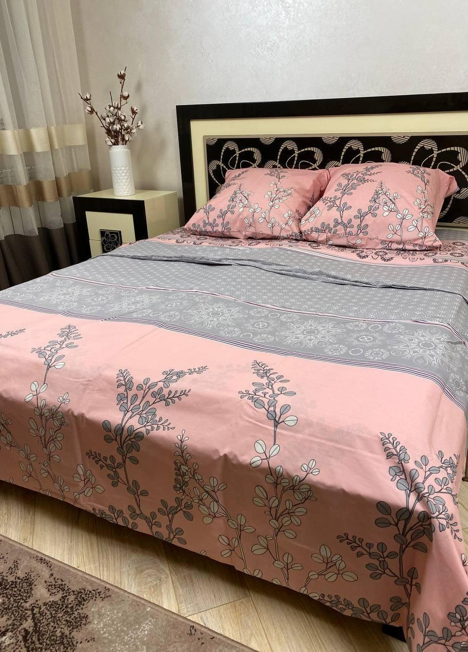 Постельное белье хлопковое Цветы Двуспальное 180 x 220 Бязь Розовое 70 х 70 No Brand (264077910)