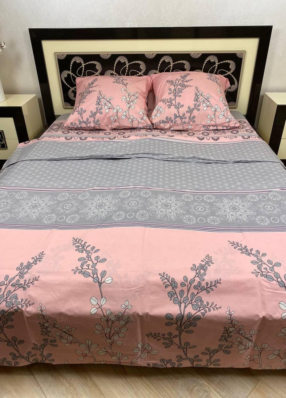 Постельное белье хлопковое Цветы Двуспальное 180 x 220 Бязь Розовое 70 х 70 No Brand (264077910)