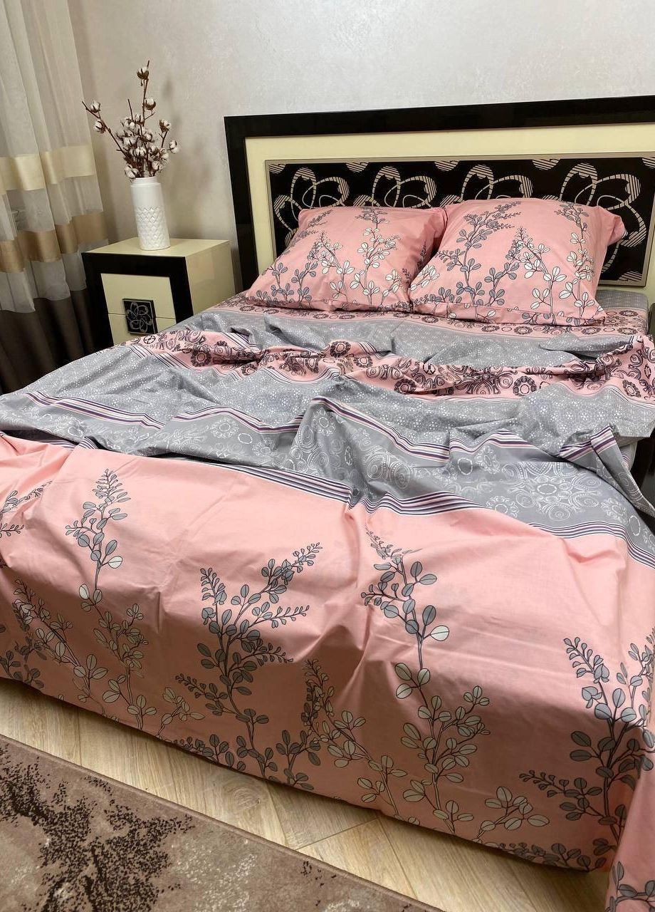 Постельное белье хлопковое Цветы Двуспальное 180 x 220 Бязь Розовое 70 х 70 No Brand (264077910)